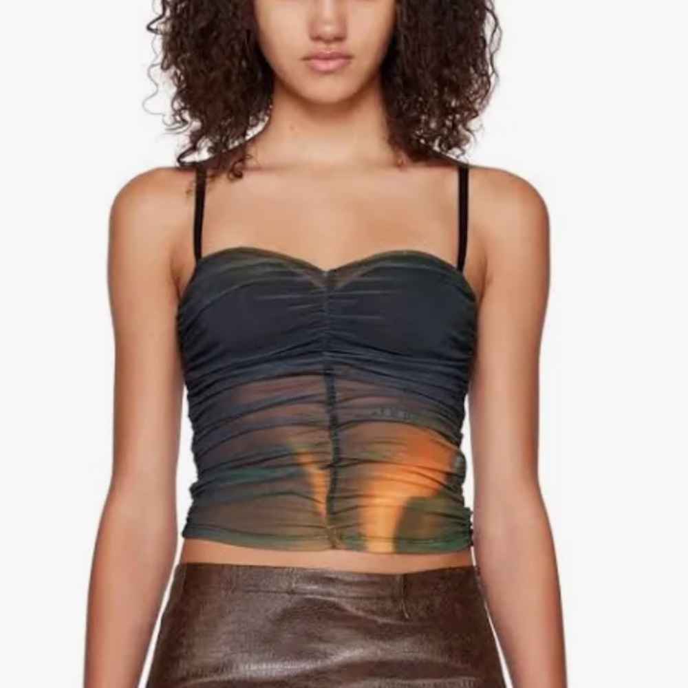 Miaou Black and Orange Ruched Top